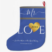 の結婚新郎のクリスマスの名前マルーン赤ラージ ラージクリスマスストッキング (裏面)