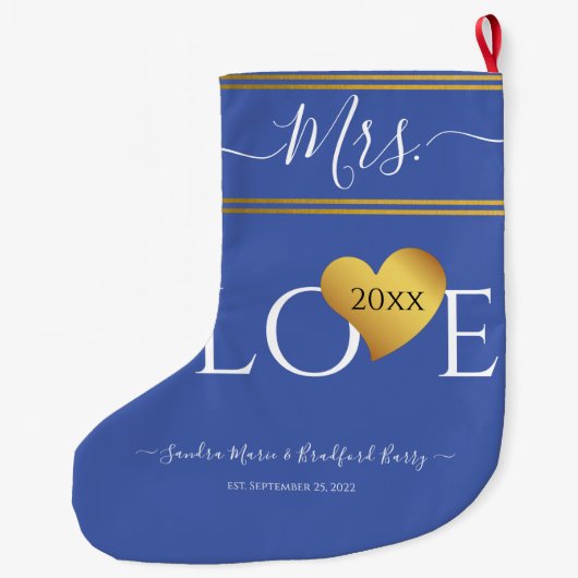 の結婚新郎のクリスマスの名前ミセス・ブルー ラージクリスマスストッキング (裏面)