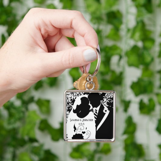 の結婚新郎新婦の白黒キーチェーン キーホルダー (手)