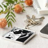 の結婚新郎新婦の白黒キーチェーン キーホルダー (側面)
