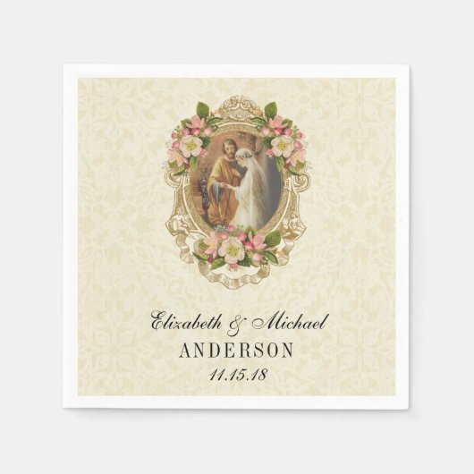 の結婚新郎新婦カトリック結婚メアリー・ジョセフ スタンダードカクテルナプキン (正面)