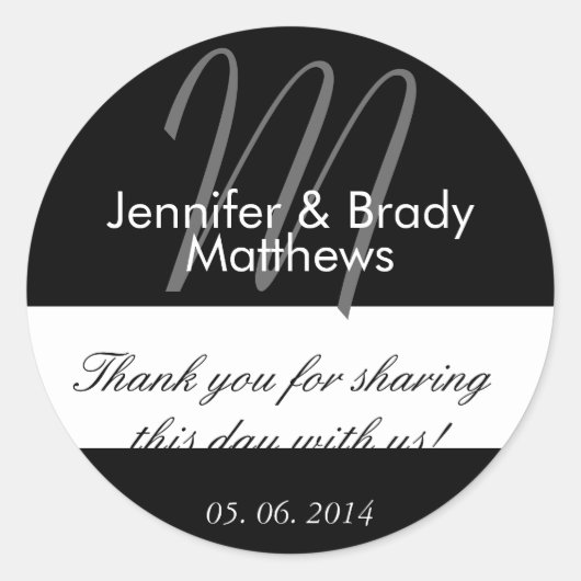 の結婚新郎新婦ステッカーに感謝 ラウンドシール (正面)
