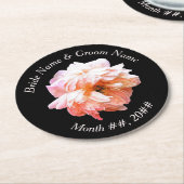 の結婚新郎新婦ピーチ牡丹 ラウンドペーパーコースター (アングル)
