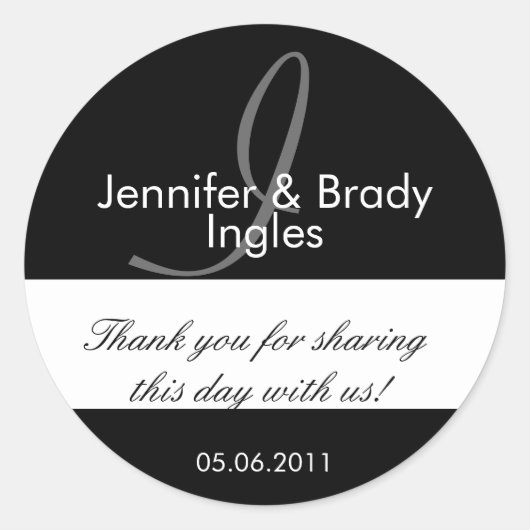 の結婚新郎新婦モノグラム私はステッカーを好む ラウンドシール (正面)