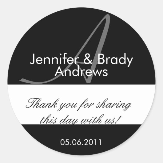 の結婚新郎新婦モノグラムAお願いステッカー ラウンドシール (正面)