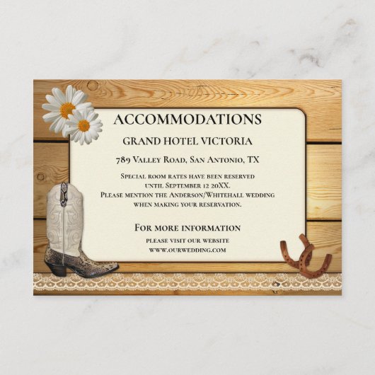 の結婚方向と宿泊施設の挿入カード エンクロージャーカード (裏面)