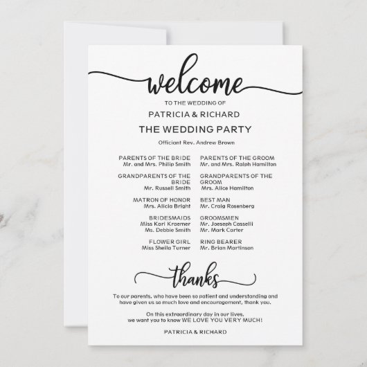 の結婚旅程アイコンシックなスクリプト結婚式 プログラム (裏面)