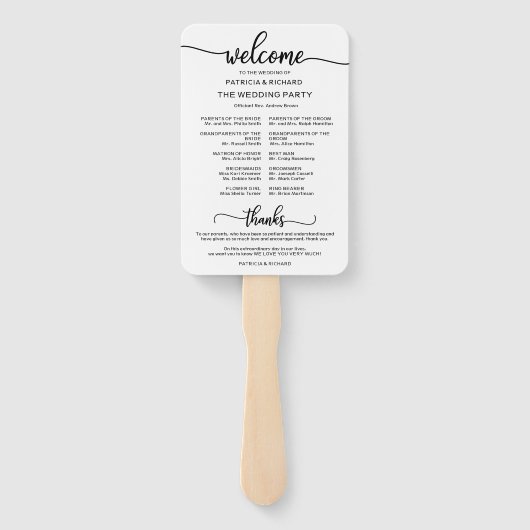 の結婚旅程アイコンシックなスクリプト結婚式 プログラム ハンドファン (裏面)