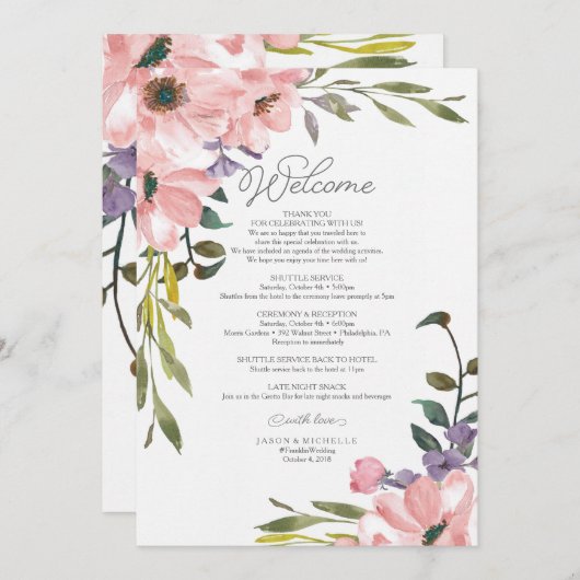 の結婚旅程 – ウェルカムレターティーバラ 招待状 (正面/裏面)