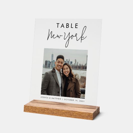 の結婚旅行先のカスタム写真テーブル アクリルサイン (傾斜)