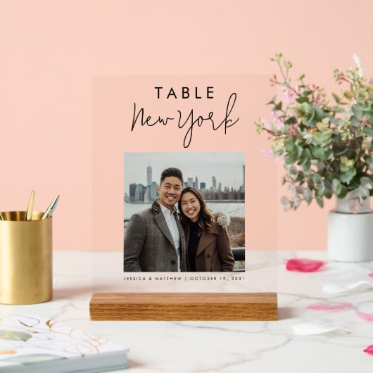 の結婚旅行先のカスタム写真テーブル アクリルサイン (ウェディング)