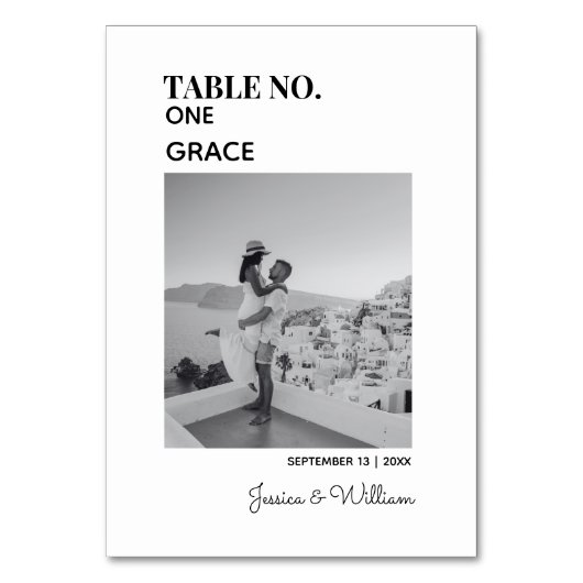 の結婚旅行先の写真と名前をカスタムする テーブルナンバー (正面)