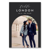 の結婚旅行先の写真と名前 テーブルナンバー (正面)