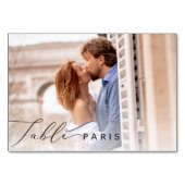 の結婚旅行先の写真と名前 テーブルナンバー (正面)