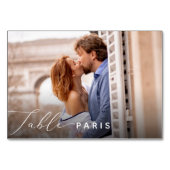 の結婚旅行先の写真と名前 テーブルナンバー (正面)