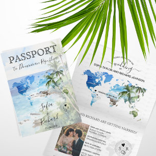 の結婚旅行先パスポートグリーンワールドマップパーム 招待状