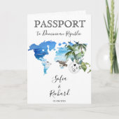 の結婚旅行先パスポートグリーンワールドマップパーム 招待状 (正面)