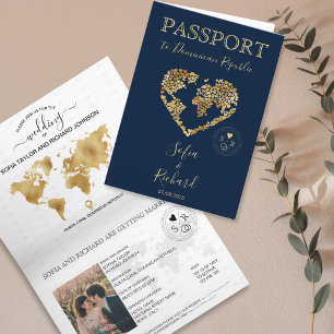 の結婚旅行先パスポートワールドマップハート 招待状