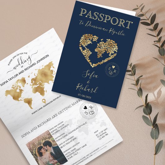 の結婚旅行先パスポートワールドマップハート 招待状