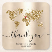の結婚旅行先パスポート世界地図ありがとう スクエアペーパーコースター (正面)