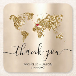 の結婚旅行先パスポート世界地図ありがとう スクエアペーパーコースター