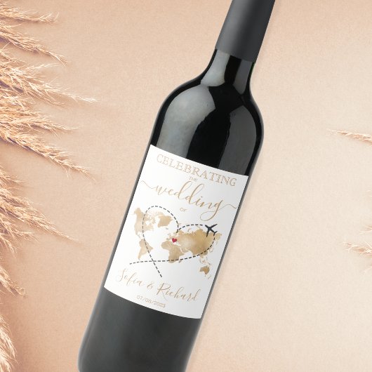 の結婚旅行先パスポート世界地図イタリアハート ワインラベル