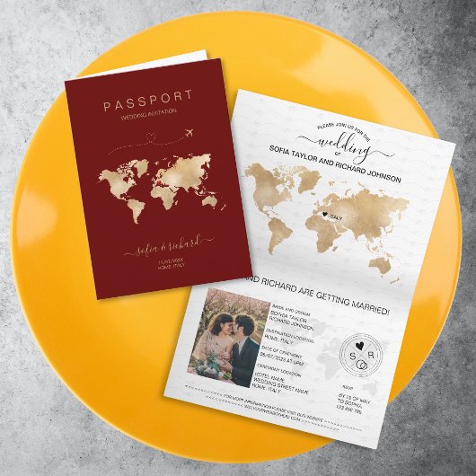 の結婚旅行先パスポート世界地図モダンInvi 招待状