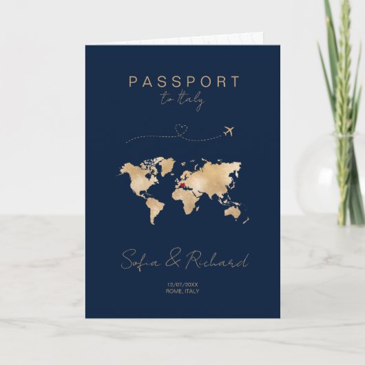 の結婚旅行先パスポート世界地図モダンInvi 招待状 (正面)