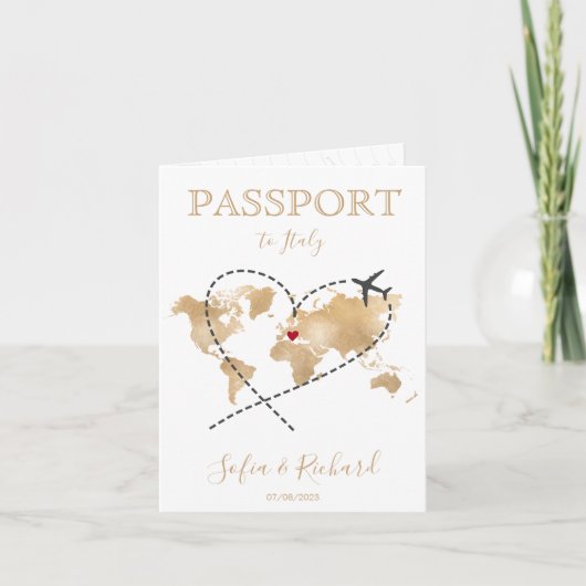 の結婚旅行先パスポート世界地図QRコード 招待状 (正面)