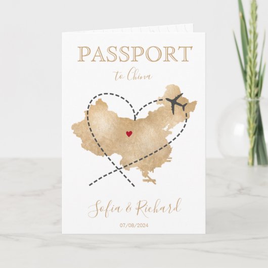 の結婚旅行先パスポート中国マップQRコード 招待状 (正面)