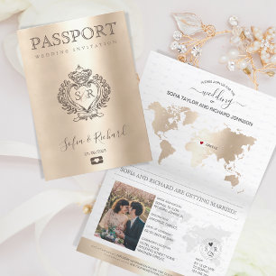 の結婚旅行先パスポート金ゴールド世界地図ギリシャ 招待状