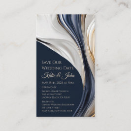 の結婚日モダン付救日 – 青白と金ゴールド- 名刺