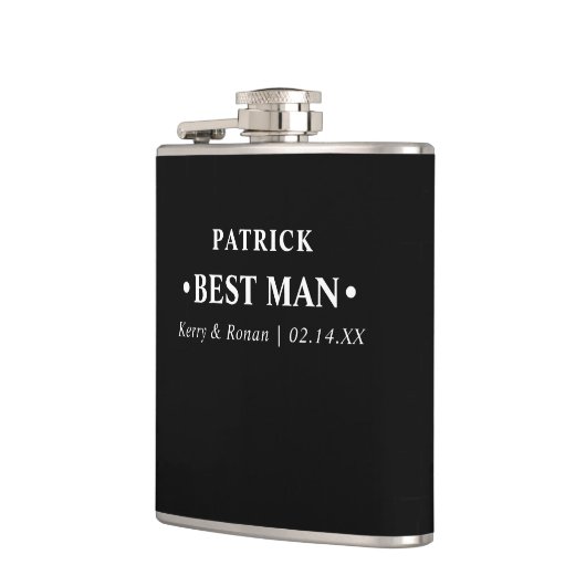 の結婚日付と名前ブラックパーソナライズされた花婿介添人 フラスク (左)