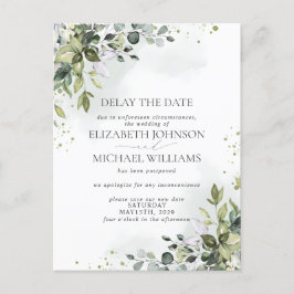 の結婚日付延期ユーカリ水カラー 案内ポストカード