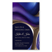 の結婚日救付モダンの青い紫の金ゴールド マグネット名刺 (正面縦)