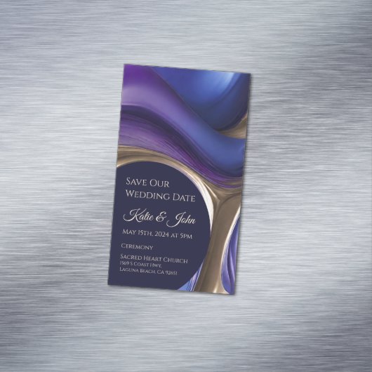 の結婚日救付モダンの青い紫の金ゴールド マグネット名刺 (インサイチュ)