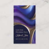 の結婚日救付モダンの青い紫の金ゴールド 名刺 (正面)