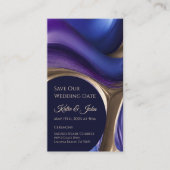 の結婚日救付モダンの青い紫の金ゴールド 名刺 (正面)