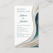 の結婚日救付モダン日 – 青と金ゴールド 名刺 (正面)