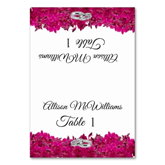 の結婚明るい赤紫色蘭ホワイト –  テーブルナンバー (正面)