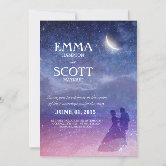 の結婚星の下の踊りカップル 招待状 (正面)