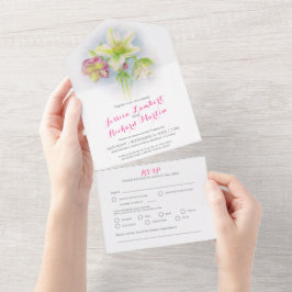 の結婚春ヘレボア水の色の食事RSVP オールインワン招待状