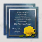 の結婚更新審査 – 黄色のバラ/青 招待状 (正面/裏面)