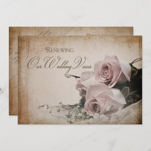 の結婚更新招待 – ヴィンテージ- エレガント 招待状 (正面/裏面)