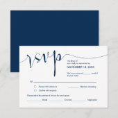 の結婚書道、シンプルNavy Blue、RSVP エンクロージャーカード (正面/裏面)