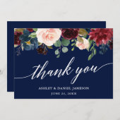 の結婚書道lブルゴーニュフローラブルー サンキューカード (正面/裏面)