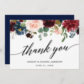 の結婚書道lブルーブルゴーニュフローラ サンキューカード (正面/裏面)