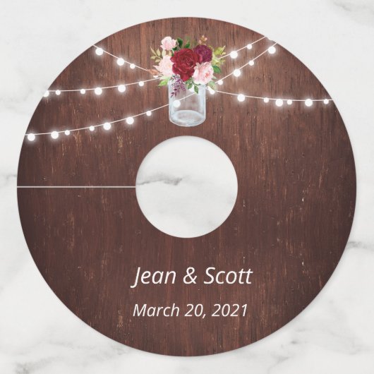 の結婚木材ブルゴーニュフローラメイスンジャマーカ ワイングラスタグ (正面)