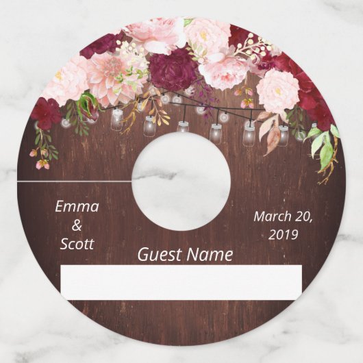 の結婚木材ブルゴーニュフローラメイスンジャマーカ ワイングラスタグ (正面)