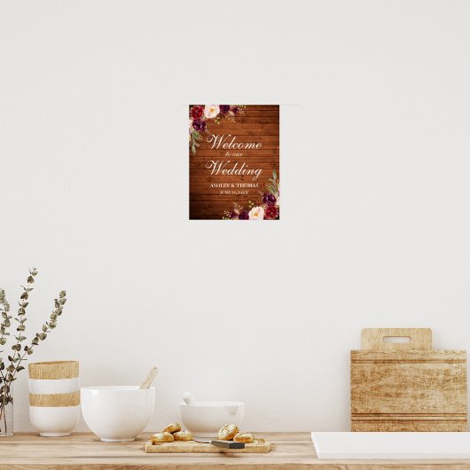 の結婚木材素朴ブルゴーニュ水カラーフローラ ポスター (キッチン)